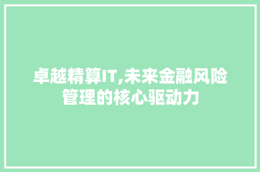 卓越精算IT,未来金融风险管理的核心驱动力