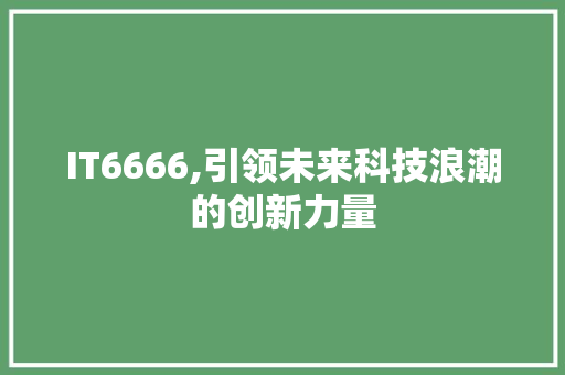 IT6666,引领未来科技浪潮的创新力量