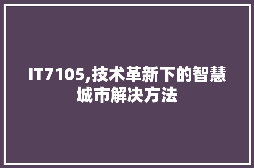 IT7105,技术革新下的智慧城市解决方法