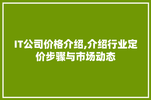 IT公司价格介绍,介绍行业定价步骤与市场动态