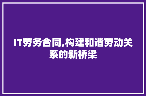 IT劳务合同,构建和谐劳动关系的新桥梁