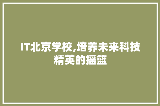 IT北京学校,培养未来科技精英的摇篮