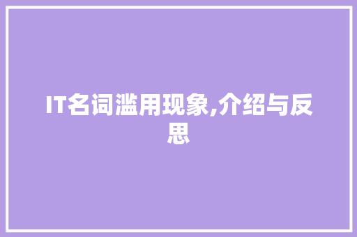 IT名词滥用现象,介绍与反思