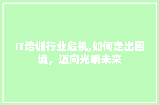 IT培训行业危机,如何走出困境，迈向光明未来 SEO教程