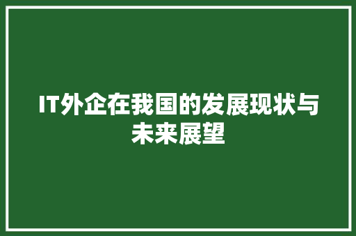 IT外企在我国的发展现状与未来展望