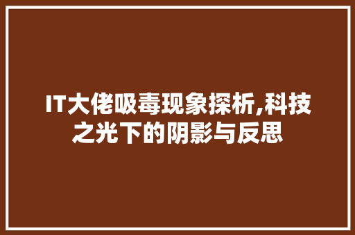 IT大佬吸毒现象探析,科技之光下的阴影与反思
