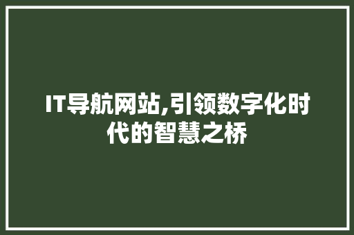 IT导航网站,引领数字化时代的智慧之桥