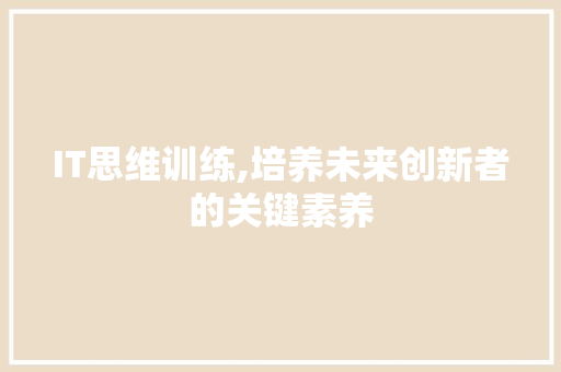 IT思维训练,培养未来创新者的关键素养