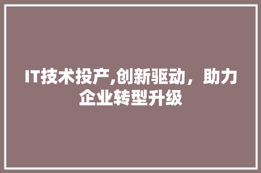 IT技术投产,创新驱动，助力企业转型升级