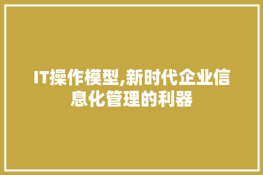 IT操作模型,新时代企业信息化管理的利器