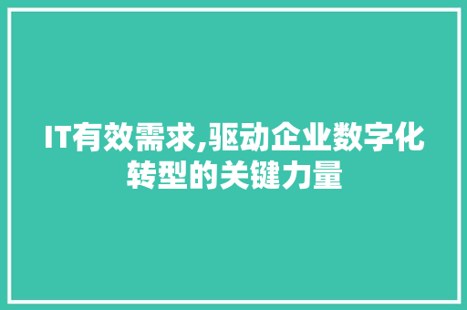 IT有效需求,驱动企业数字化转型的关键力量