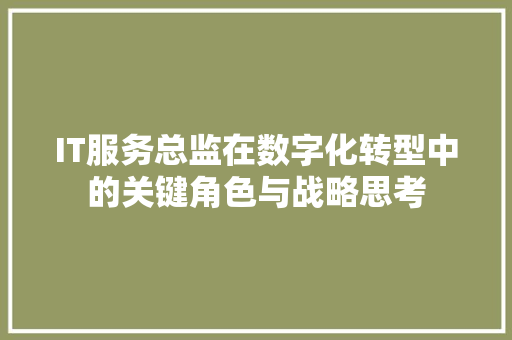 IT服务总监在数字化转型中的关键角色与战略思考