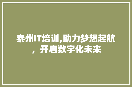 泰州IT培训,助力梦想起航，开启数字化未来