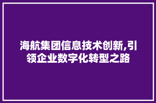 海航集团信息技术创新,引领企业数字化转型之路