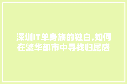 深圳IT单身族的独白,如何在繁华都市中寻找归属感