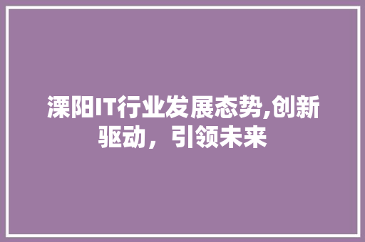 溧阳IT行业发展态势,创新驱动，引领未来