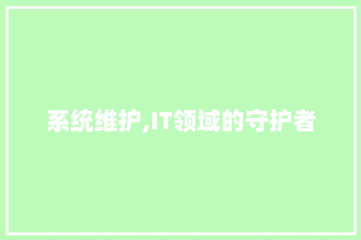 系统维护,IT领域的守护者