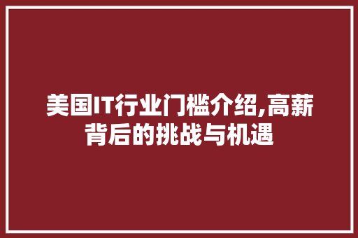 美国IT行业门槛介绍,高薪背后的挑战与机遇