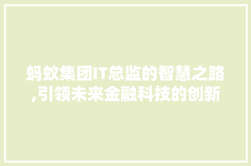 蚂蚁集团IT总监的智慧之路,引领未来金融科技的创新之路