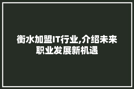 衡水加盟IT行业,介绍未来职业发展新机遇