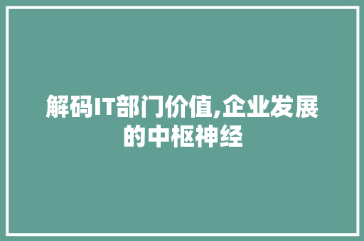 解码IT部门价值,企业发展的中枢神经