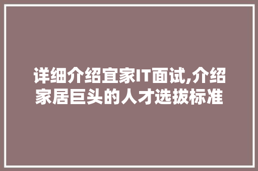 详细介绍宜家IT面试,介绍家居巨头的人才选拔标准