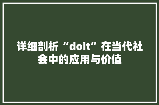 详细剖析“doit”在当代社会中的应用与价值