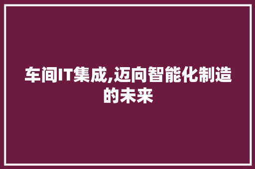 车间IT集成,迈向智能化制造的未来