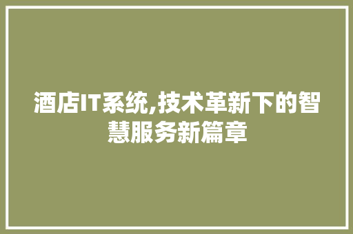 酒店IT系统,技术革新下的智慧服务新篇章 建站教程