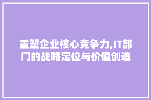 重塑企业核心竞争力,IT部门的战略定位与价值创造