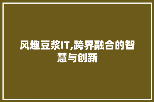 风趣豆浆IT,跨界融合的智慧与创新