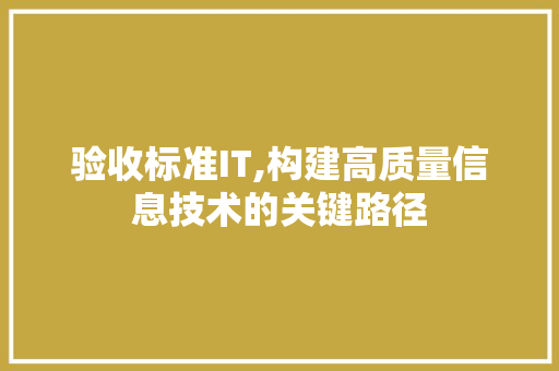 验收标准IT,构建高质量信息技术的关键路径 服务器/数据库