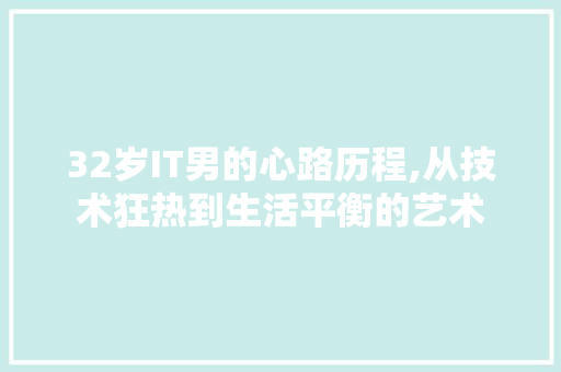 32岁IT男的心路历程,从技术狂热到生活平衡的艺术