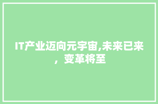 IT产业迈向元宇宙,未来已来，变革将至