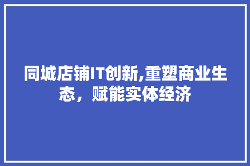 同城店铺IT创新,重塑商业生态，赋能实体经济