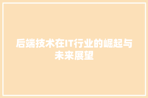 后端技术在IT行业的崛起与未来展望 建站教程