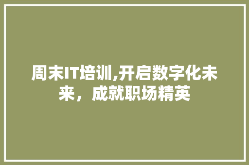 周末IT培训,开启数字化未来，成就职场精英 SEO教程
