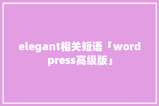 elegant相关短语「wordpress高级版」 SEO教程