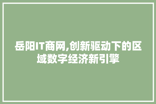 岳阳IT商网,创新驱动下的区域数字经济新引擎