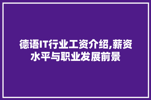 德语IT行业工资介绍,薪资水平与职业发展前景