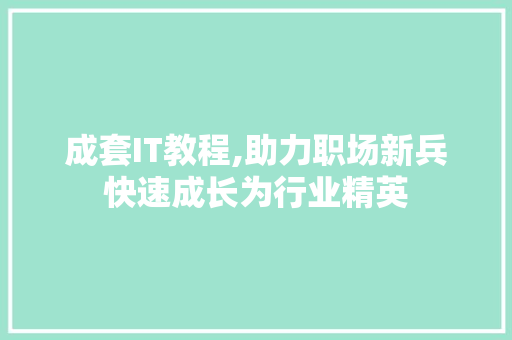成套IT教程,助力职场新兵快速成长为行业精英
