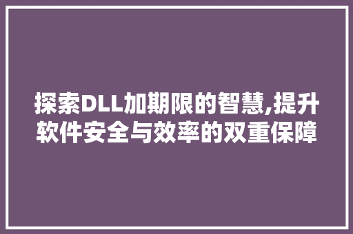 探索DLL加期限的智慧,提升软件安全与效率的双重保障