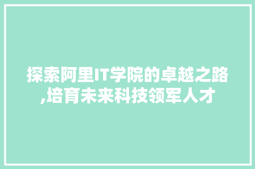 探索阿里IT学院的卓越之路,培育未来科技领军人才