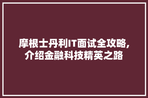摩根士丹利IT面试全攻略,介绍金融科技精英之路