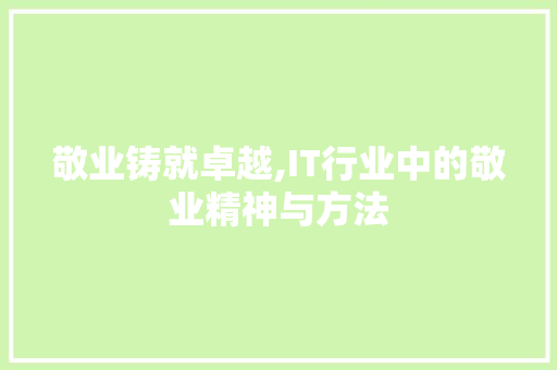 敬业铸就卓越,IT行业中的敬业精神与方法 建站教程