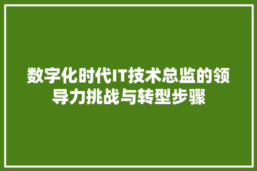 数字化时代IT技术总监的领导力挑战与转型步骤