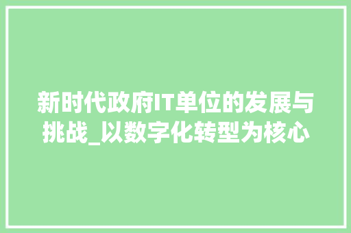 新时代政府IT单位的发展与挑战_以数字化转型为核心