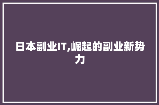 日本副业IT,崛起的副业新势力