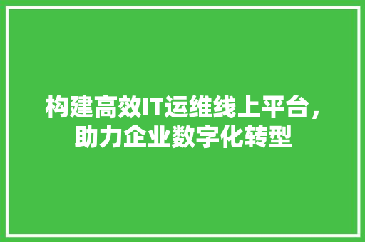 构建高效IT运维线上平台，助力企业数字化转型
