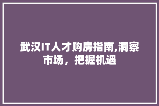 武汉IT人才购房指南,洞察市场，把握机遇